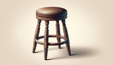 Wooden stool on a beige background. 3d illustration.