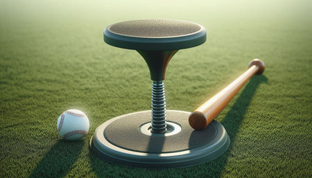 3d rendering of a stand with a baseball bat and a ball