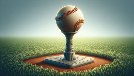 3d rendering of a trophy with baseball ball on the grass field