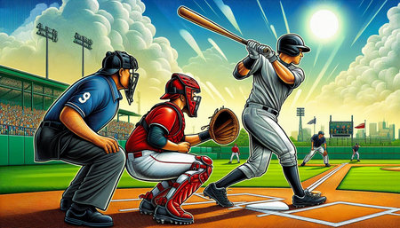 Baseball players in action on the baseball field. Vector illustration.