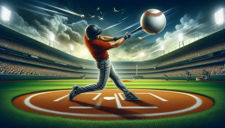 Baseball player in action on the stadium. 3D rendering.