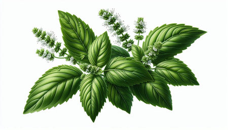 Basil leaves isolated on white background. Realistic vector illustration.
