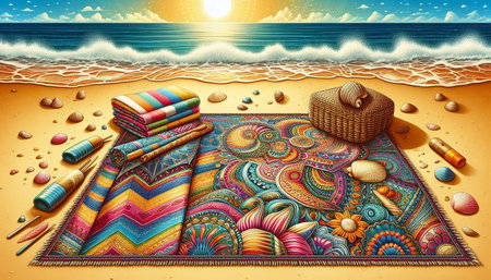 3d illustration of a beach towel on the seashore background