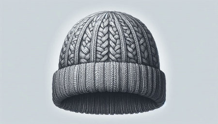 Knitted hat with pompon on white background. Vector illustration.