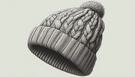 Hand drawn knitted winter hat. Vector illustration in sketch style.