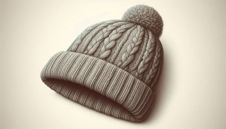 knitted hat with pompon on white background, retro toned
