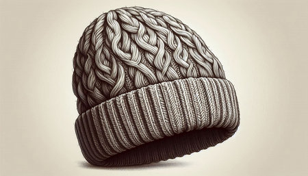 Knitted winter hat with pompon. Vector illustration in sketch style
