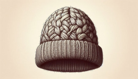 Woolen knitted hat with pompon. Vector illustration.