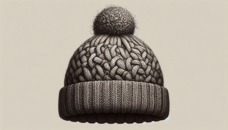 knitted hat with pompon on a gray background. winter hat