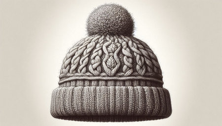 Knitted hat with pompon on white background. Winter clothing.