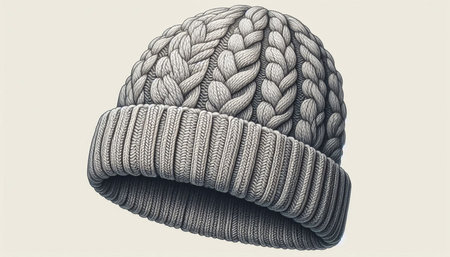 Knitted winter hat on a white background. Hand-drawn illustration.
