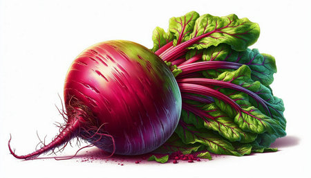 Beetroot with leaves isolated on white background. 3d illustration