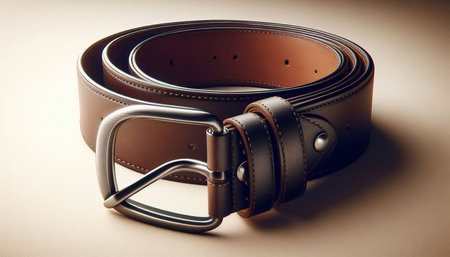 Men's leather belt on a beige background. Toned.