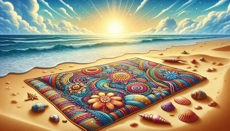 Fantasy illustration of a book on the beach with seashells