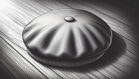 3d rendering of a round dish on a wooden table, top view