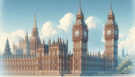 Big Ben and Houses of Parliament, London, UK. Double exposure