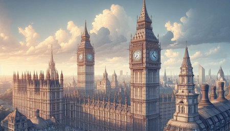 Big Ben and Houses of Parliament in London, UK. 3D rendering