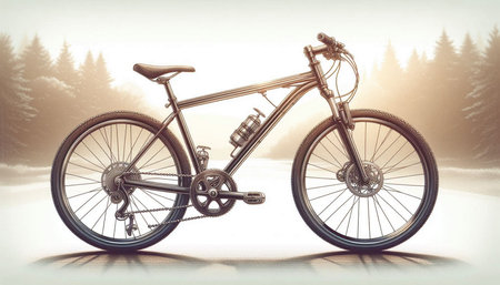 Bicycle in the winter forest. 3D illustration. Vintage style.