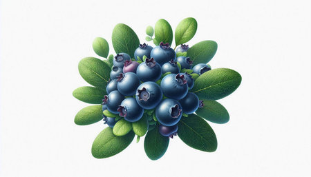 Blueberry bunch isolated on white background. 3d render illustration.