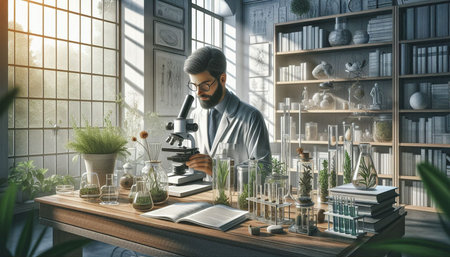 Scientist working in laboratory. Research and development concept. 3D Rendering