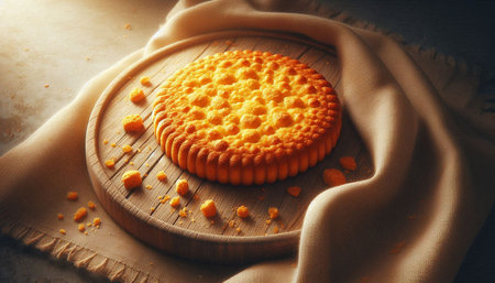 Cookies on wooden board on table, closeup. Delicious dessert