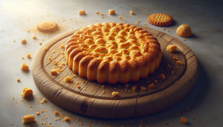 Biscuit cookies on a wooden board on a gray background.