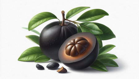 mangosteen with leaves on white background. 3d illustration