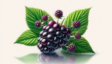 Blackberries with leaves on a white background. 3d illustration.