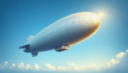 Airship in the blue sky. 3d illustration. Vintage style.