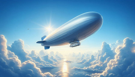 Airship in the sky. 3d render. Conceptual image