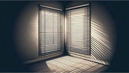 Empty room with window and blinds. 3D rendering. Vintage style.