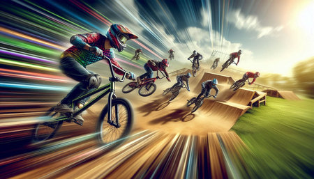 Bmx rider in action at skatepark. Extreme sport concept.