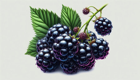Blackberries with leaves isolated on white background. 3d illustration.