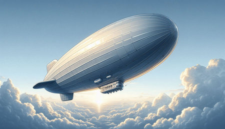 Airship in the sky. 3D rendering. Vintage style.