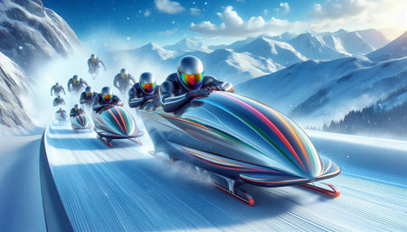 snowmobile on the road in the mountains. 3d illustration