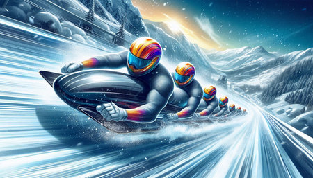 Cyclists riding a fast mountain road. 3d illustration.