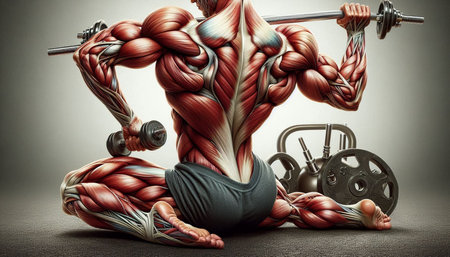 3D Illustration of a Muscular Bodybuilder with Barbell