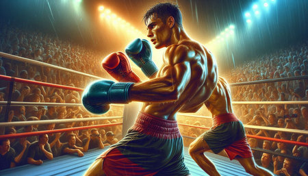 Boxer in the ring. 3D illustration. Sport background.