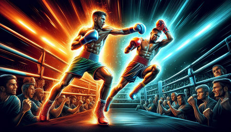 Boxing concept as a group of mixed martial arts fighters fighting in a mixed martial arts match as a...
