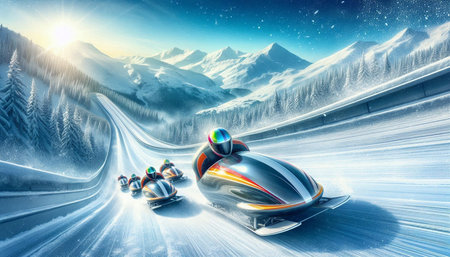 Bobsleighs on the road in the mountains. 3D rendering