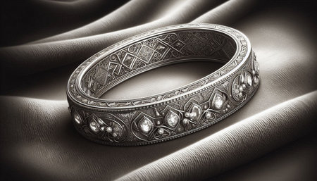 Wedding ring on a silk background. Black and white photo.