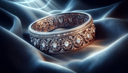 Wedding rings on a blue satin background. 3d rendering