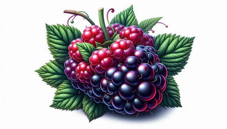 Blackberry and raspberry isolated on white background. Realistic vector illustration.