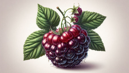 Blackberry with leaves on a white background. 3d illustration.