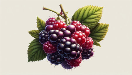 bunch of blackberries and raspberries on a white background