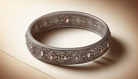 Vintage silver bracelet on a beige background. 3d rendering