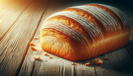 Freshly baked bread on a wooden background. Selective focus.