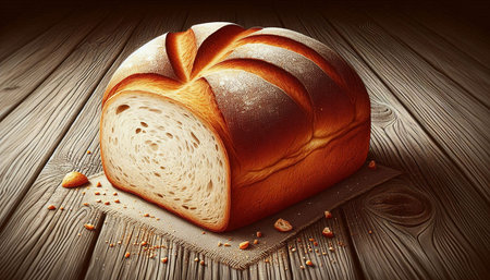 loaf of bread on a wooden background. 3d illustration.