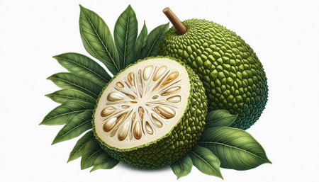 Soursop or Jackfruit. Illustration of a tropical fruit.