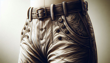 Closeup of a mannequin wearing leather pants and belt.